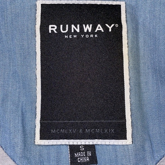 Runway NY 100% cotton chambray open mid trench jacket 4 buttons J box - Picture 3 of 4